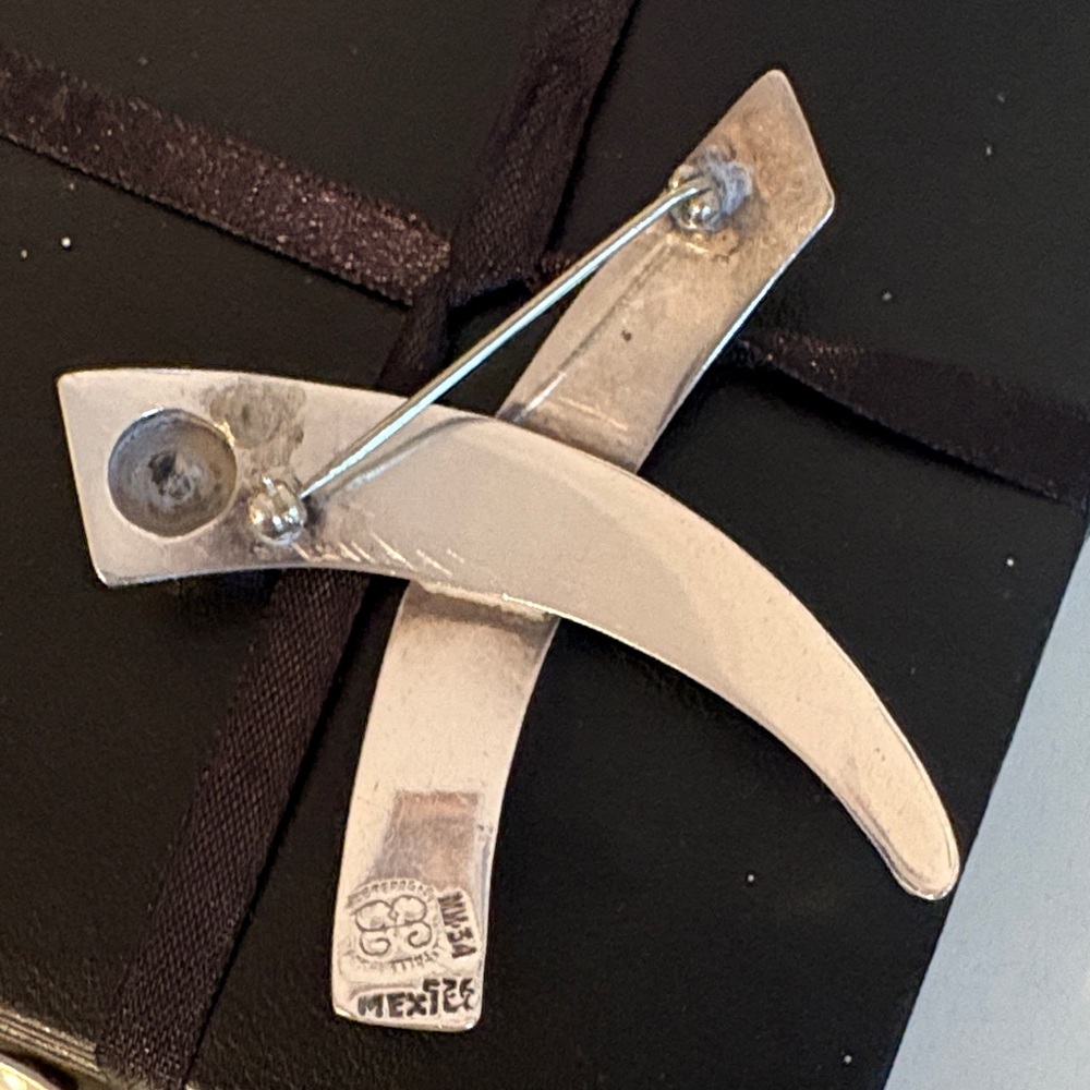 Sterling Silver 925  X Pin with Clear Crystal Accent - Picture 2 of 3